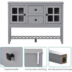 MERAX Buffet Bas 2 Tiroirs 2 Portes, Buffet De Cuisine, Armoire De Rangement, Porte En Verre, Couleur Gris, 108 X 35 X 80 Cm 6 MERAX Buffet Bas 2 Tiroirs 2 Portes, Buffet De Cuisine, Armoire De Rangement, Porte En Verre, Couleur Gris, 108 X 35 X 80 Cm -Buffet et enfilade Soldes 58205783 2