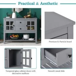 MERAX Buffet Bas 2 Tiroirs 2 Portes, Buffet De Cuisine, Armoire De Rangement, Porte En Verre, Couleur Gris, 108 X 35 X 80 Cm 7 MERAX Buffet Bas 2 Tiroirs 2 Portes, Buffet De Cuisine, Armoire De Rangement, Porte En Verre, Couleur Gris, 108 X 35 X 80 Cm -Buffet et enfilade Soldes 58205783 3