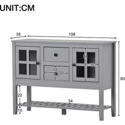 MERAX Buffet Bas 2 Tiroirs 2 Portes, Buffet De Cuisine, Armoire De Rangement, Porte En Verre, Couleur Gris, 108 X 35 X 80 Cm 9 MERAX Buffet Bas 2 Tiroirs 2 Portes, Buffet De Cuisine, Armoire De Rangement, Porte En Verre, Couleur Gris, 108 X 35 X 80 Cm -Buffet et enfilade Soldes 58205783 5