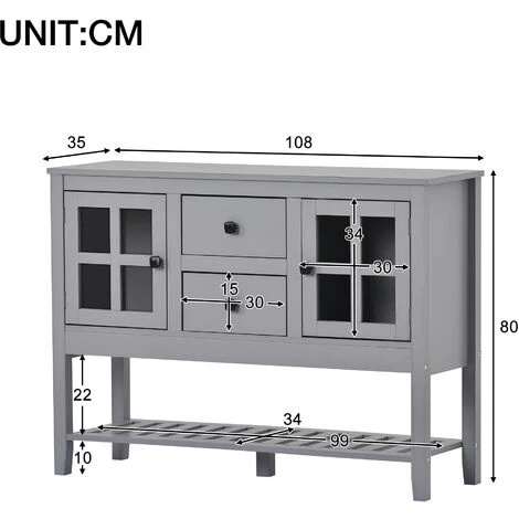 MERAX Buffet Bas 2 Tiroirs 2 Portes, Buffet De Cuisine, Armoire De Rangement, Porte En Verre, Couleur Gris, 108 X 35 X 80 Cm 5 MERAX Buffet Bas 2 Tiroirs 2 Portes, Buffet De Cuisine, Armoire De Rangement, Porte En Verre, Couleur Gris, 108 X 35 X 80 Cm – Image 5