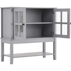 MERAX Buffet Bas 2 Portes Avec étagère Réglable, Meuble De Rangement Avec Porte Incrustée De Verre Pour Cuisine, Salon, 88x36x88cm, Gris -Buffet et enfilade Soldes 58205805 3