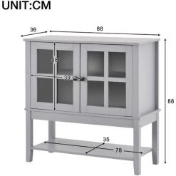 MERAX Buffet Bas 2 Portes Avec étagère Réglable, Meuble De Rangement Avec Porte Incrustée De Verre Pour Cuisine, Salon, 88x36x88cm, Gris -Buffet et enfilade Soldes 58205805 5