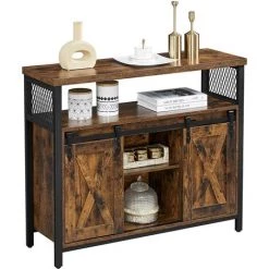 HUCOCO LERON - Buffet Style Rustique Salon/chambre à Coucher - 100x33x80 Cm - 2 Portes - Marron -Buffet et enfilade Soldes 58250625 2