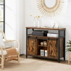 HUCOCO LERON - Buffet Style Rustique Salon/chambre à Coucher - 100x33x80 Cm - 2 Portes - Marron -Buffet et enfilade Soldes 58250625 4