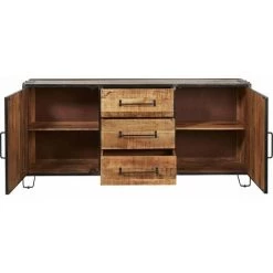 ALTOBUY BAAGH - Buffet 2 Portes 3 Tiroirs Manguier Et Métal Vieilli - Marron Clair -Buffet et enfilade Soldes 58320738 3