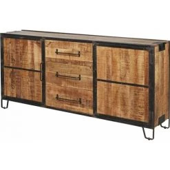 ALTOBUY BAAGH - Buffet 2 Portes 3 Tiroirs Manguier Et Métal Vieilli - Marron Clair -Buffet et enfilade Soldes 58320738 4