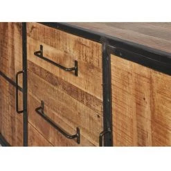 ALTOBUY BAAGH - Buffet 2 Portes 3 Tiroirs Manguier Et Métal Vieilli - Marron Clair -Buffet et enfilade Soldes 58320738 5