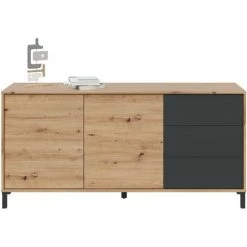 ALTRI Buffet Moderne Avec 2 Portes Et 3 Tiroirs, Meuble TV De Salon, Buffet De Cuisine, Cm 154x41h74, Couleur Chêne Avec Effet Nœuds Et Anthracite -Buffet et enfilade Soldes 58340867 5