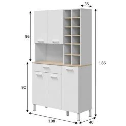 ALTRI Buffet De Cuisine Avec 5 Portes, Armoire Avec 1 Tiroir Et étagères à Bouteilles, Armoire Avec Pieds, Cm 108x40h186, Couleur Chêne Et Blanc -Buffet et enfilade Soldes 58343692 5