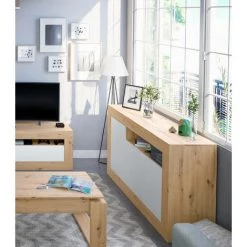 ALTRI Buffet Moderne à 3 Portes, Meuble TV De Salon, Buffet De Cuisine, Cm 144x42h87, Couleur Chêne Avec Effet Nœuds Et Blanc