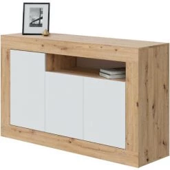 ALTRI Buffet Moderne à 3 Portes, Meuble TV De Salon, Buffet De Cuisine, Cm 144x42h87, Couleur Chêne Avec Effet Nœuds Et Blanc -Buffet et enfilade Soldes 58343804 4