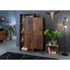 MASSIVMOEBEL24.DE CITY Schrank #01 118x40x183 Akazie/Altholz Braun Lackiert - Gris -Buffet et enfilade Soldes 58427582 2