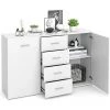COSTWAY Buffet De Cusine 123 X 34,5 X 82 CM Avec 4 Tiroirs Et 2 Porte, Latérale Commode Meuble De Rangement Blanc