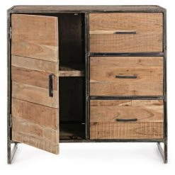 HELLIN Buffet Industriel En Bois D'acacia/métal 1 Porte 3 Tiroirs - CONNEMARA - Bois Foncé -Buffet et enfilade Soldes 58507889 3