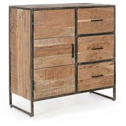 HELLIN Buffet Industriel En Bois D'acacia/métal 1 Porte 3 Tiroirs - CONNEMARA - Bois Foncé -Buffet et enfilade Soldes 58507889 4