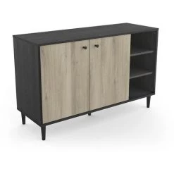 DEMEYERE Buffet 2 Portes 3 Niches Industriel Arty - Noir - Chêne Kronberg Et Noir