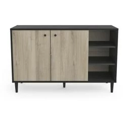DEMEYERE Buffet 2 Portes 3 Niches Industriel Arty - Noir - Chêne Kronberg Et Noir -Buffet et enfilade Soldes 58527043 3