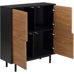 NOVA Meuble D'entrée De Bureau Salon 4 Portes Push-to Ouverte Bois Foncé / Noir -Buffet et enfilade Soldes 58597527 3