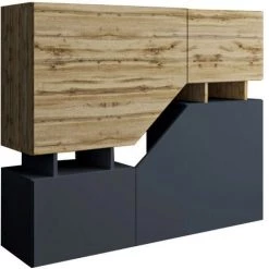 BESTMOBILIER Pitt - Buffet Haut - 120 Cm - Style Industriel Couleur - Bois / Gris - Bois / Gris -Buffet et enfilade Soldes 58604926 5