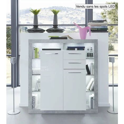 CHB COLLECTION Meuble Salon/séjour. Buffet En Mélaminé Blanc Brillant Et Gris . L-H-P : 121 - 128 - 40 Cm - Blanc Brillant / Gris 2 CHB COLLECTION Meuble Salon/séjour. Buffet En Mélaminé Blanc Brillant Et Gris . L-H-P : 121 - 128 - 40 Cm - Blanc Brillant / Gris – Image 2