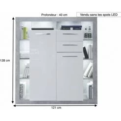CHB COLLECTION Meuble Salon/séjour. Buffet En Mélaminé Blanc Brillant Et Gris . L-H-P : 121 - 128 - 40 Cm - Blanc Brillant / Gris 7 CHB COLLECTION Meuble Salon/séjour. Buffet En Mélaminé Blanc Brillant Et Gris . L-H-P : 121 - 128 - 40 Cm - Blanc Brillant / Gris -Buffet et enfilade Soldes 58605821 4