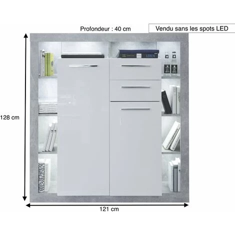 CHB COLLECTION Meuble Salon/séjour. Buffet En Mélaminé Blanc Brillant Et Gris . L-H-P : 121 - 128 - 40 Cm - Blanc Brillant / Gris 4 CHB COLLECTION Meuble Salon/séjour. Buffet En Mélaminé Blanc Brillant Et Gris . L-H-P : 121 - 128 - 40 Cm - Blanc Brillant / Gris – Image 4