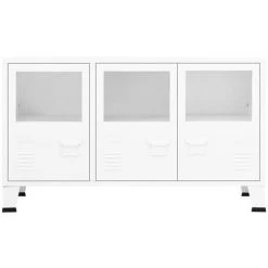 INLIFE Buffet Industriel Blanc 105x35x62 Cm Métal Et Verre - Blanc -Buffet et enfilade Soldes 58691011 3
