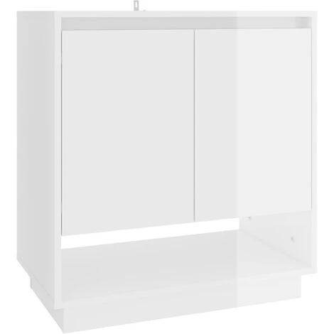 INLIFE Buffet Blanc Brillant 70x41x75 Cm Aggloméré - Blanc 2 INLIFE Buffet Blanc Brillant 70x41x75 Cm Aggloméré - Blanc – Image 2
