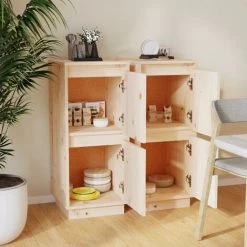 INLIFE Buffets 2 Pcs 31,5x34x75 Cm Bois Massif De Pin - Brun -Buffet et enfilade Soldes 58691426 3