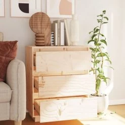 INLIFE Buffet 60x34x75 Cm Bois Massif De Pin - Brun -Buffet et enfilade Soldes 58691436 3