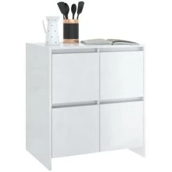 INLIFE Buffet Blanc Brillant 70x41x75 Cm Aggloméré - Blanc -Buffet et enfilade Soldes 58691692 3