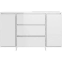 INLIFE Buffet Avec 3 Tiroirs Blanc Brillant 120x41x75 Cm Aggloméré - Blanc -Buffet et enfilade Soldes 58691924 5