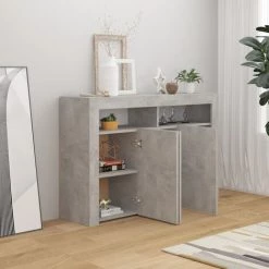 INLIFE Buffet Avec Lumières LED Gris Béton 115,5x30x75 Cm - Gris -Buffet et enfilade Soldes 58692091 3