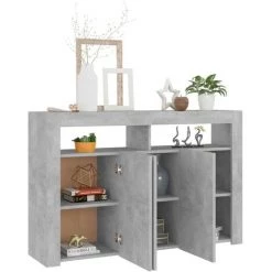 INLIFE Buffet Avec Lumières LED Gris Béton 115,5x30x75 Cm - Gris -Buffet et enfilade Soldes 58692091 4
