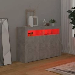 INLIFE Buffet Avec Lumières LED Gris Béton 115,5x30x75 Cm - Gris -Buffet et enfilade Soldes 58692091 5