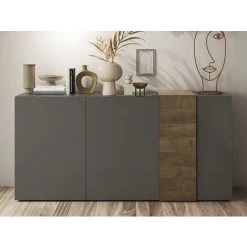 VENTE-UNIQUE.COM Buffet - 3 Portes - Anthracite Et Naturel - CAYNO - Gris Anthracite -Buffet et enfilade Soldes 58883428 2