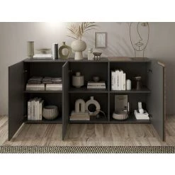 VENTE-UNIQUE.COM Buffet - 3 Portes - Anthracite Et Naturel - CAYNO - Gris Anthracite -Buffet et enfilade Soldes 58883428 3