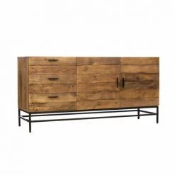 MEUBLETMOI Buffet Industriel En Pin Recyclé Et Métal Noir L. 160 Cm - FACTORY - Bois