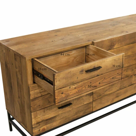 MEUBLETMOI Buffet Industriel En Pin Recyclé Et Métal Noir L. 160 Cm - FACTORY - Bois 5 MEUBLETMOI Buffet Industriel En Pin Recyclé Et Métal Noir L. 160 Cm - FACTORY - Bois – Image 5