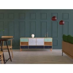 COTECOSY Buffet 5 Tiroirs 2 étagères Et 2 Portes Ancon 180x80cm Bois Multicolore - Multicolore -Buffet et enfilade Soldes 59101479 2