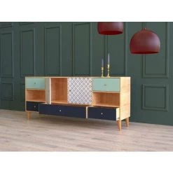 COTECOSY Buffet 5 Tiroirs 2 étagères Et 2 Portes Ancon 180x80cm Bois Multicolore - Multicolore -Buffet et enfilade Soldes 59101479 3