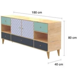 COTECOSY Buffet 5 Tiroirs 2 étagères Et 2 Portes Ancon 180x80cm Bois Multicolore - Multicolore -Buffet et enfilade Soldes 59101479 4