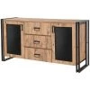 COTECOSY Buffet 2 Portes Et 3 Tiroirs Colisart 160x80cm Métal Noir Et Bois Naturel - Marron