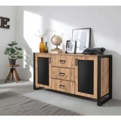 COTECOSY Buffet 2 Portes Et 3 Tiroirs Colisart 160x80cm Métal Noir Et Bois Naturel - Marron 8 COTECOSY Buffet 2 Portes Et 3 Tiroirs Colisart 160x80cm Métal Noir Et Bois Naturel - Marron -Buffet et enfilade Soldes 59102051 4