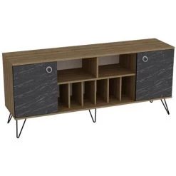 COTECOSY Buffet 2 Portes Et 2 étagères Ancon 180x78,6cm Bois Naturel Et Noir Effet Marbre - Bois / Noir