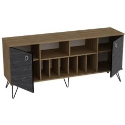 COTECOSY Buffet 2 Portes Et 2 étagères Ancon 180x78,6cm Bois Naturel Et Noir Effet Marbre - Bois / Noir -Buffet et enfilade Soldes 59102137 5