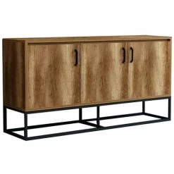 COTECOSY Buffet 3 Portes Zanila 140cm Métal Noir Et Bois Naturel - Bois / Noir