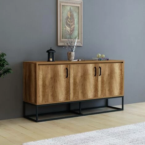 COTECOSY Buffet 3 Portes Zanila 140cm Métal Noir Et Bois Naturel - Bois / Noir 2 COTECOSY Buffet 3 Portes Zanila 140cm Métal Noir Et Bois Naturel - Bois / Noir – Image 2