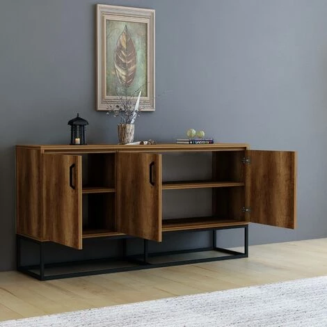 COTECOSY Buffet 3 Portes Zanila 140cm Métal Noir Et Bois Naturel - Bois / Noir 3 COTECOSY Buffet 3 Portes Zanila 140cm Métal Noir Et Bois Naturel - Bois / Noir – Image 3