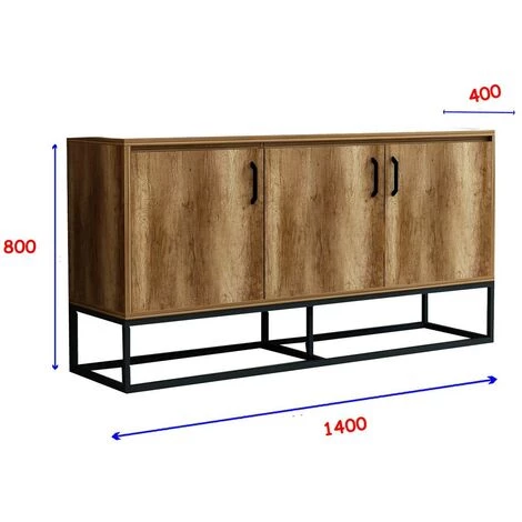 COTECOSY Buffet 3 Portes Zanila 140cm Métal Noir Et Bois Naturel - Bois / Noir 4 COTECOSY Buffet 3 Portes Zanila 140cm Métal Noir Et Bois Naturel - Bois / Noir – Image 4